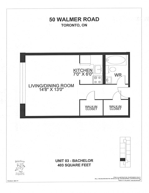 Floor plan for 1 bed, 1 bath